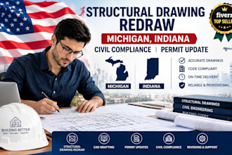 structural drawing redraw michigan,indiana civil compliance ,permit update