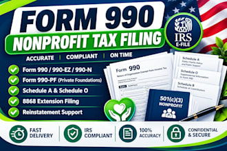 prepare nonprofit tax form 990 990ez 990n and applicable schedules