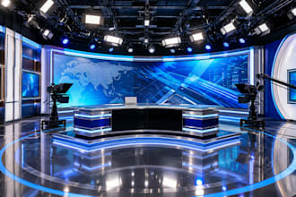 create photorealistic 3d tv studio, news set, and broadcasting studio design