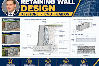 prepare keystone, cmu, and gabion retaining wall drawings