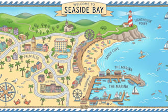 create illustrated city maps, neighborhood maps, street maps and vector maps