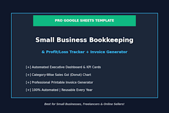 create an automated  business bookkeeping and profit loss tracker google sheet