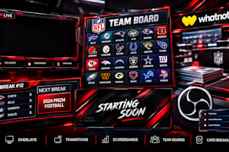 design animated whatnot overlays, obs scoreboards, team boards and card breaks