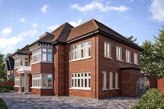 architectural renders,detached house,brick house,sketchup model, house extension