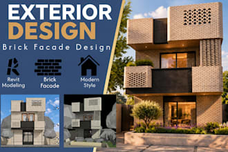 design a modern residential facade and 3d model in revit