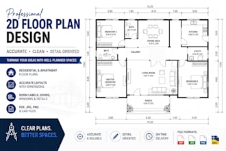 design professional 2d floor plans for houses and apartment