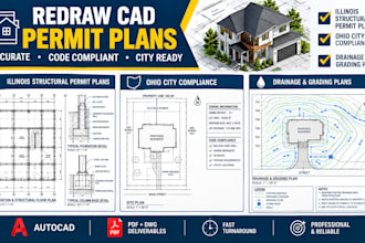 redraw cad permit plans, structural drawings