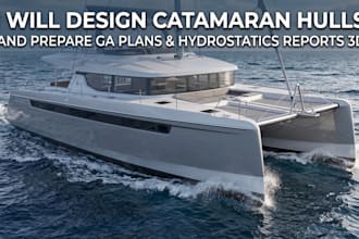 design catamaran hulls and prepare ga plans and hydrostatics reports 3d