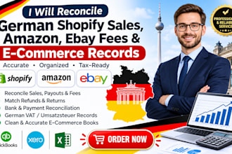 reconcile german shopify sales, amazon, ebay fees and e commerce records
