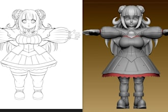 convert 2d to 3d anime character model, 3d toy figurine stylized stl for 3dprint