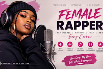 record female rap vocals, hip hop track, trap and rnb song cover