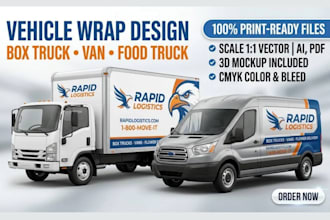 design professional custom vehicle wrap, box truck wrap, food truck, or van wrap