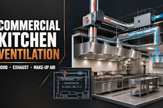 draft restaurant kitchen hood exhaust and make up air hvac cad plans