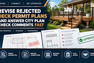 revise rejected deck permit plans and answer city plan check comments fast