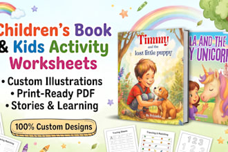 design printable children worksheets and activity book