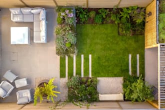 design small garden layouts with planting paths seating and 3d visualization