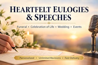 write your heartfelt eulogy, celebration of life or engaging event speeches