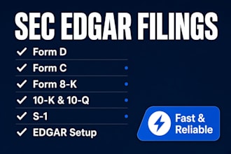 handle sec edgar filings, form d, form c, 8k, 10k and compliance