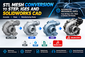 convert stl mesh to step, stp, iges and solidworks cad