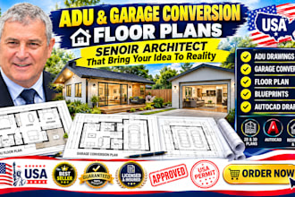 draw architectural garage conversion layouts and adu floor plans ca