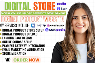 build and setup a digital product store with podia payhip stan store gumroad