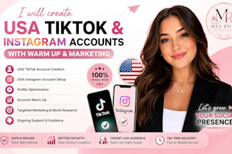 create USA tiktok account, USA instagram warm up  account, US tiktok instagram