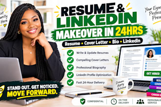 write, update resume, cover letter, biography and optimize linkedin in 24hrs
