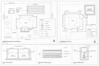 design florida residential septic system, stormwater pipe plan, drain field plan