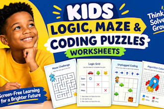 create kids logic, maze, and screen free coding puzzle worksheets