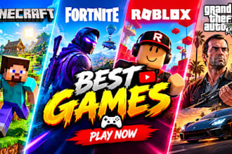 design gaming thumbnail, minecraft, fortnite, roblox, gta, youtube thumbnail