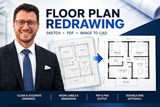 convert sketches and PDF into accurate 2d cad floor plans