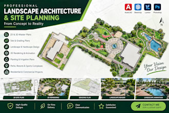design 2d 3d master plan site plan grading plan landscape 3d rendering animation