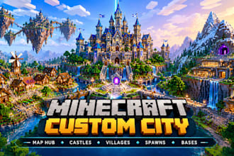 build custom minecraft city, minecraft map hub castles villages spawns and bases