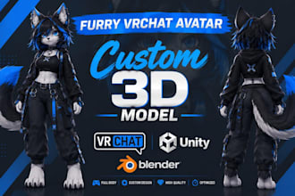 create custom furry vrchat avater fursonal rigging 3d model with vrchat anime