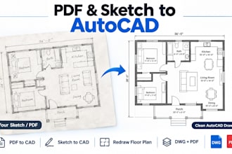 convert PDF or sketch to cad and redraw floor plans in autocad
