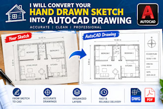 convert your hand drawn sketch into autocad dwg
