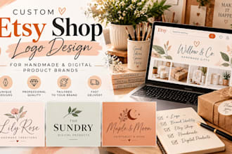 create a custom etsy shop logo for handmade and digital product brands