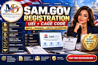 assist with sam gov registration, uei and cage code for government contracts