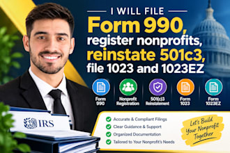 file form 990, register nonprofits, reinstate 501c3, file 1023 and 1023ez