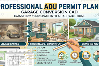 draw adu permit plans and garage conversion cad
