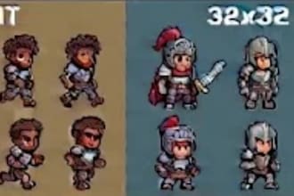 design pixel art character animated sprite sheet and retro game assets