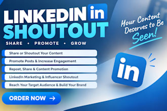 promote, increase your linkedin post visibility with audience, shoutout, repost