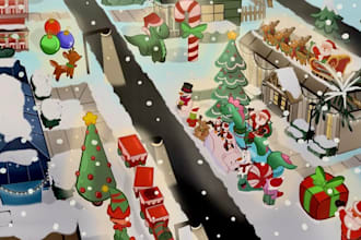 custom christmas illustration, holiday vector art, and fantasy winter map