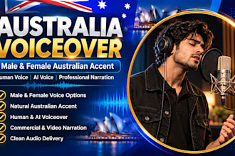 australian voiceover male female voice over australian accent ivr elearning ai