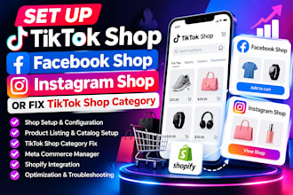 setup tiktok shop, instagram shop, facebook shop or fix tiktok shop category
