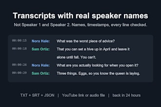 transcribe your podcast or interview with speaker names and timestamps