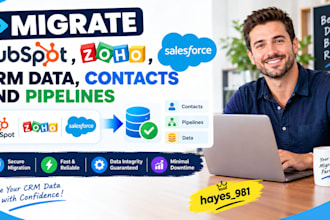 migrate hubspot, zoho, salesforce CRM data, contacts and pipelines
