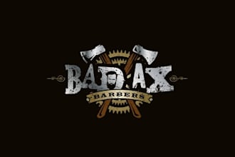 make vintage steampunk logo for barbershop beards and axes