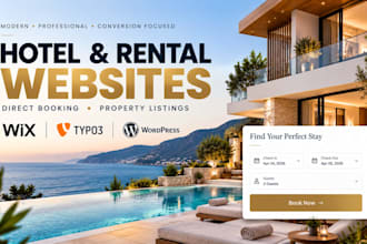 build hotel or holiday rental booking website on wix, typo3 or wordpress website