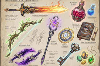design creative concept art of weapons and items